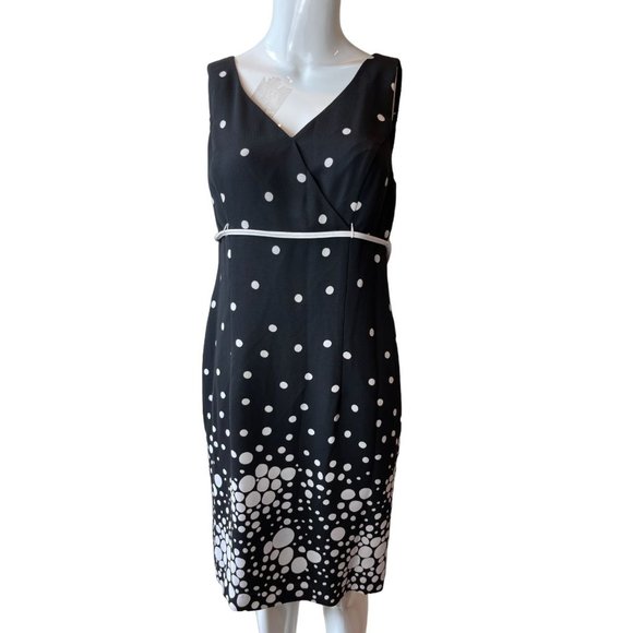 S.L. Fashion Womens Faux Wrap Sheath Dress Tie Waist Polka Dot Black Size 10P - Picture 1 of 7